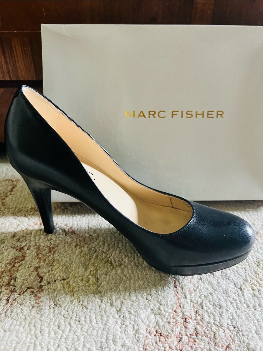 Marc Fisher Black Leather Round-Toe High Heel Pump